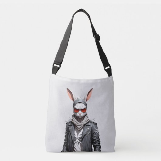 Rabbit Biker Rebel in Leather Jacket Cool Style Crossbody Tas (Voorkant)
