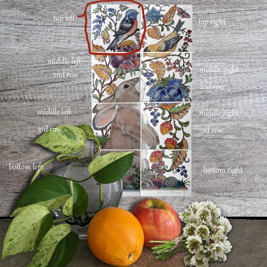 Rabbit Bird Jacobean Floral Tile Mural 8pc L Row 1 Tegeltje