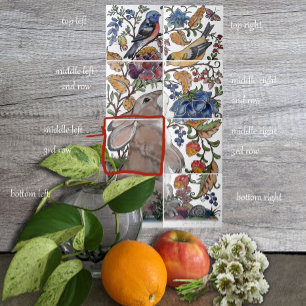 Rabbit Bird Jacobean Floral Tile Mural 8pc L Row 3 Tegeltje