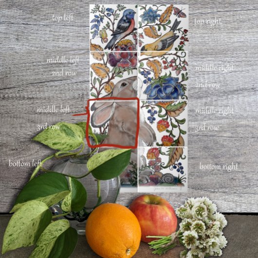 Rabbit Bird Jacobean Floral Tile Mural 8pc L Row 3 Tegeltje