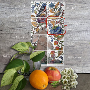Rabbit Bird Jacobean Floral Tile Mural 8pc R Row2 Tegeltje