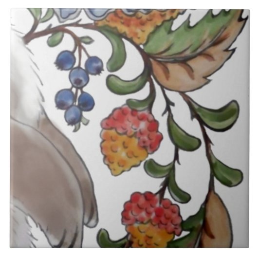 Rabbit Bird Jacobean Floral Tile Mural 8pc R Row3 Tegeltje (Voorkant)