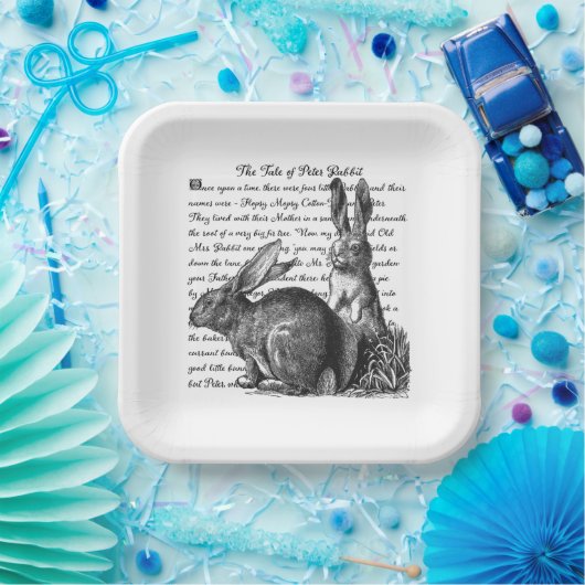 Rabbit Black en Cream Nursery Canvas afdrukken Papieren Bordje (Feest)