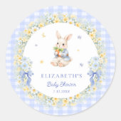 Rabbit Blue Gingham Baby Shower Thank You Ronde Sticker (Voorkant)