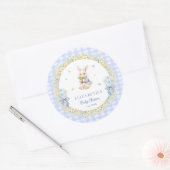 Rabbit Blue Gingham Baby Shower Thank You Ronde Sticker (Envelop)