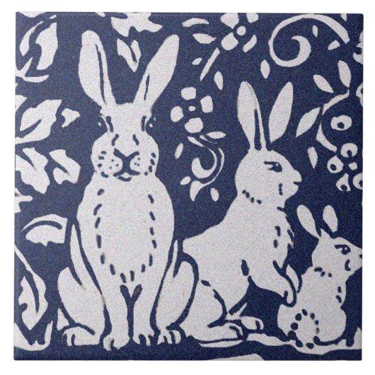 Rabbit Blue Gray Granite Stone Woodland Animal Art Tegeltje (Voorkant)