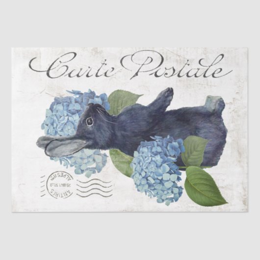 Rabbit Blue Hydrangea Flower Carte Postale French Tissuepapier (Voorkant)