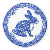 Rabbit Blue & White Design Cute Bunny Facs right Keramische Knop (Voorkant)