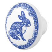 Rabbit Blue & White Design Cute Bunny Facs right Keramische Knop (Rechts)