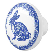 Rabbit Blue Willow Design Cute Bunny Facs left Keramische Knop (Rechts)