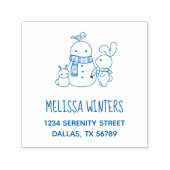 Rabbit Building Snowman Adres Zelfinktende Stempel (Design)