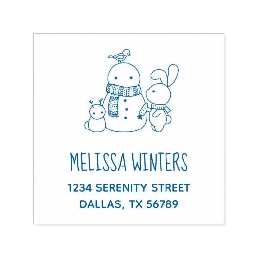 Rabbit Building Snowman Adres Zelfinktende Stempel (Design)