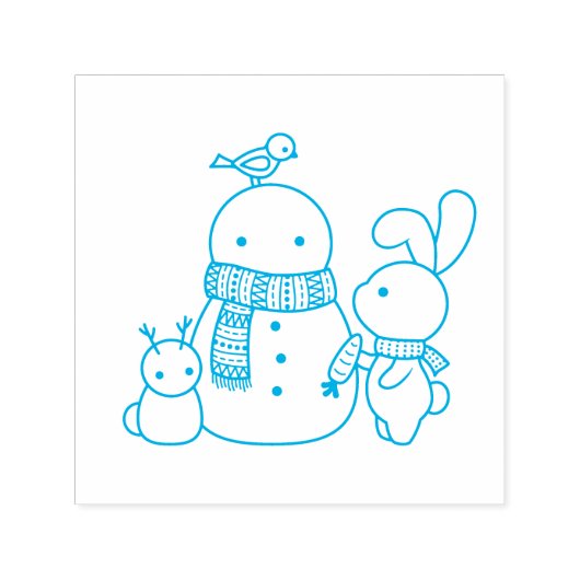 Rabbit Building Snowman Zelfinktende Stempel (Design)