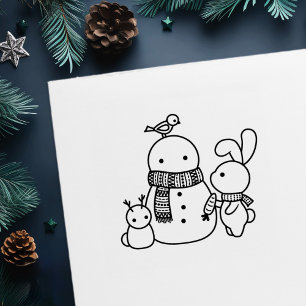 Rabbit Building Snowman Zelfinktende Stempel
