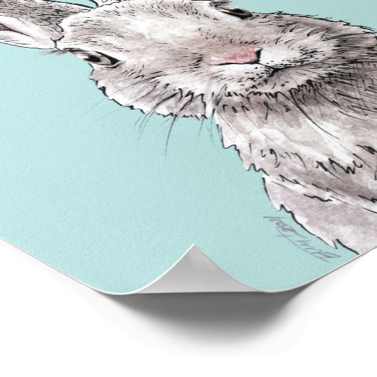 Rabbit Bunny Animal art Waterverf Cute Spring Poster (Hoek)