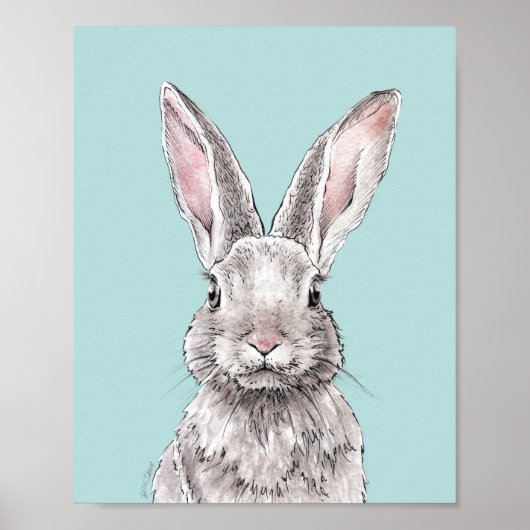 Rabbit Bunny Animal art Waterverf Cute Spring Poster (Voorkant)