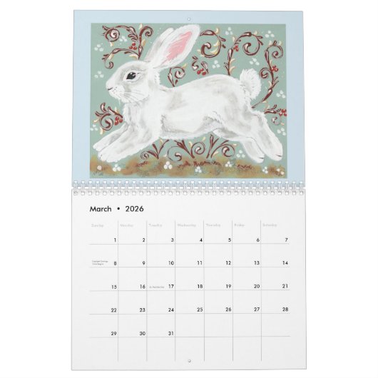 Rabbit Bunny Art Calendar Elk jaar Tuzi Williams Kalender (Mar 2026)