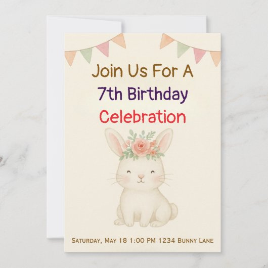 Rabbit Bunny Birthday Invitation Kaart (Voorkant)
