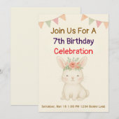 Rabbit Bunny Birthday Invitation Kaart (Voorkant / Achterkant)