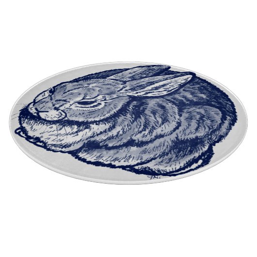 Rabbit Bunny Cobalt Blue White Ink Sketch Art Snijplank (Hoek)