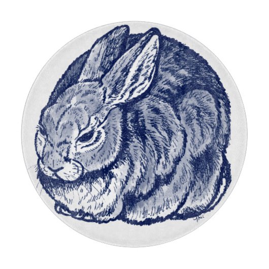 Rabbit Bunny Cobalt Blue White Ink Sketch Art Snijplank (Voorkant)