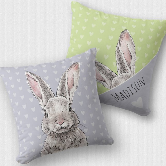 Rabbit Bunny Cute Pastel Animal Art tweezijdig Kussen (Creator heeft geüpload)