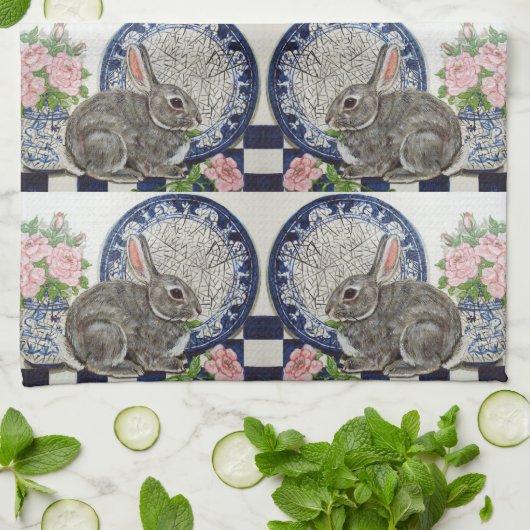 Rabbit Bunny Dedham Delft Farmhouse Rustic Cute Theedoek (Gevouwen)