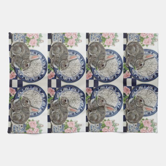 Rabbit Bunny Dedham Delft Farmhouse Rustic Cute Theedoek (Horizontaal)