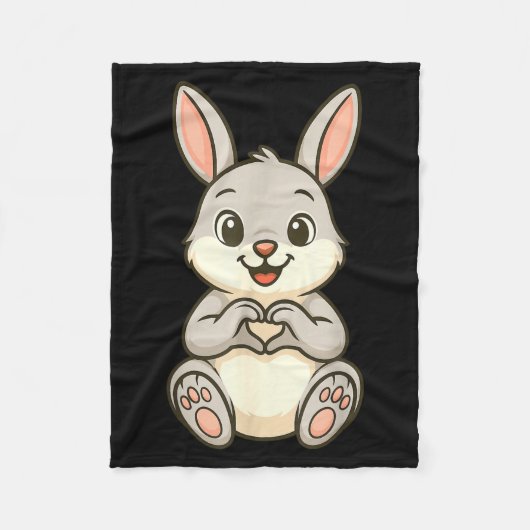Rabbit Bunny Doing Heart With Hands Valentines Day Fleece Deken (Voorkant)