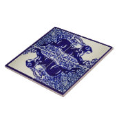 Rabbit Bunny Floral Navy Blue Drawing Elegant Tegeltje (Zijkant)