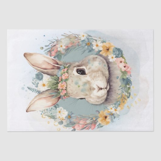 Rabbit Bunny Floral Waterverf Tissuepapier (Voorkant)