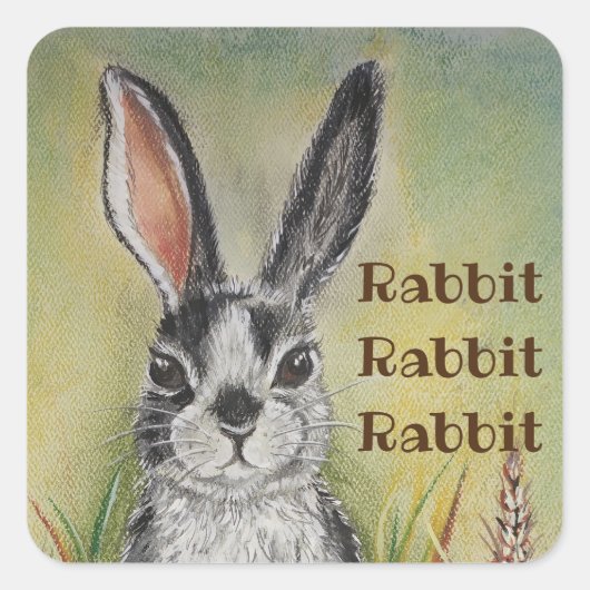 Rabbit Bunny Good Luck Typography Green Easter Vierkante Sticker (Voorkant)