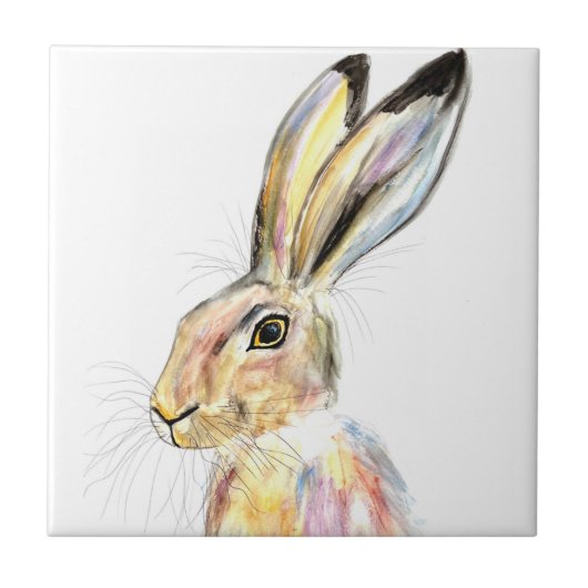 Rabbit Bunny Hare Floral Animal Wildlife Cute Cera Tegeltje (Voorkant)