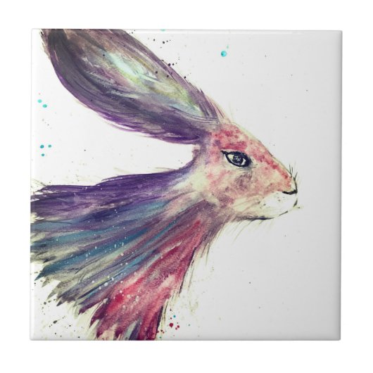 Rabbit Bunny Hare Floral Animal Wildlife Cute Tegeltje (Voorkant)