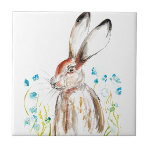 Rabbit Bunny Hare Floral Animal Wildlife Cute Tegeltje