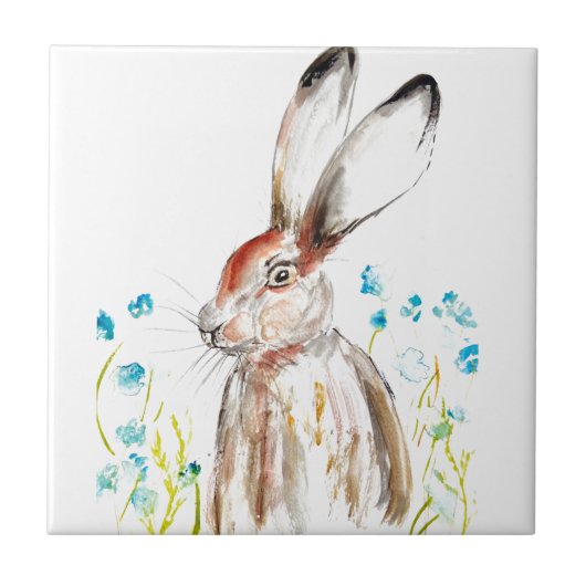 Rabbit Bunny Hare Floral Animal Wildlife Cute Tegeltje (Voorkant)