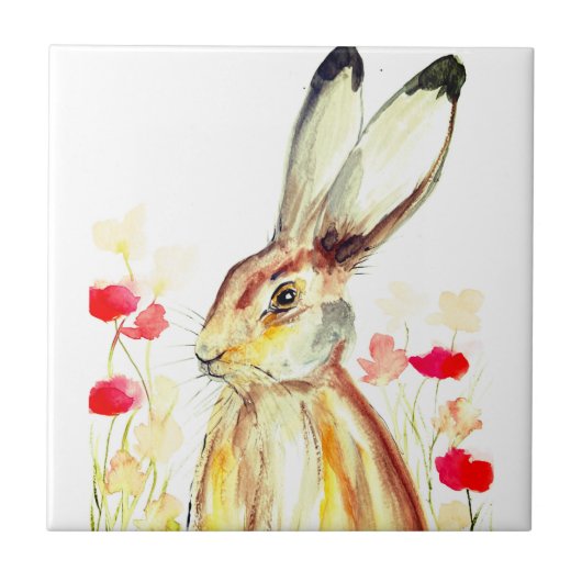 Rabbit Bunny Hare Floral Animal Wildlife Cute Tegeltje (Voorkant)