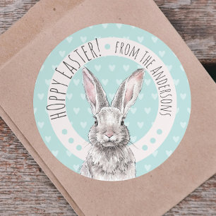 Rabbit Bunny Hoppy Easter Cute Spring Animal art Ronde Sticker