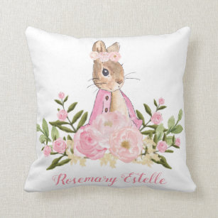 Rabbit Bunny Pink Floral Baby Girl Nursery Decor Kussen