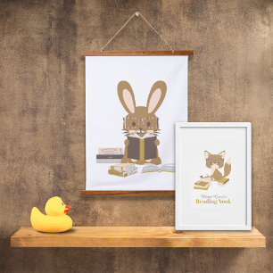 Rabbit Bunny Reading Poster Hangend Wandkleed