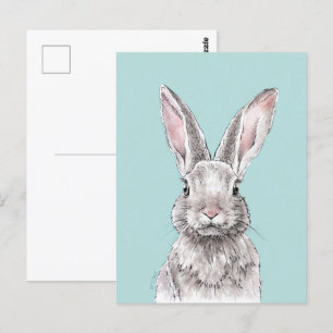 Rabbit Bunny tekening Cute Spring Animal art Briefkaart