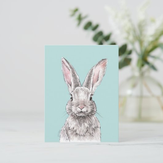 Rabbit Bunny tekening Cute Spring Animal art Briefkaart (Staand voorkant)