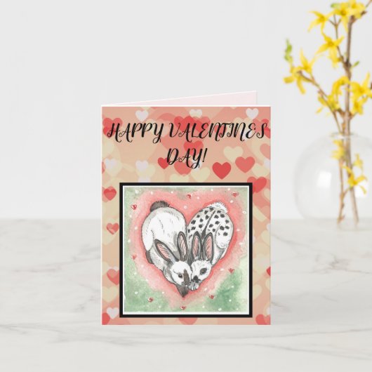 Rabbit Bunny Valentijn Heart Pink Red Pet Friend Kaart (Gele Bloem)