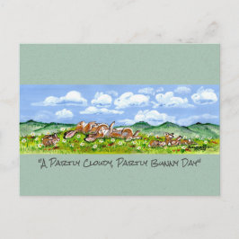 Rabbit Bunny Watching Clouds Fun Waterverf Art    Briefkaart