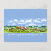 Rabbit Bunny Watching Clouds Fun Waterverf Art P Briefkaart (Voorkant)