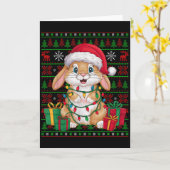 Rabbit Bunny Xmas Lights Ugly Santa Hat Bunny Chri Kaart (Gele Bloem)