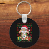 Rabbit Bunny Xmas Lights Ugly Santa Hat Bunny Chri Sleutelhanger (Voorkant)