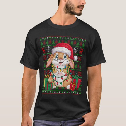 Rabbit Bunny Xmas Lights Ugly Santa Hat Bunny Chri T-shirt (Voorkant)