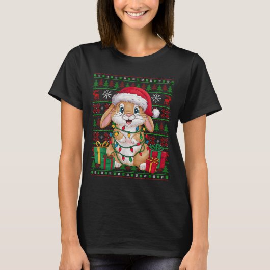Rabbit Bunny Xmas Lights Ugly Santa Hat Bunny Chri T-shirt (Voorkant)