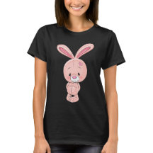 Rabbit Cartoon Tekening | Schattige roze konijn T-